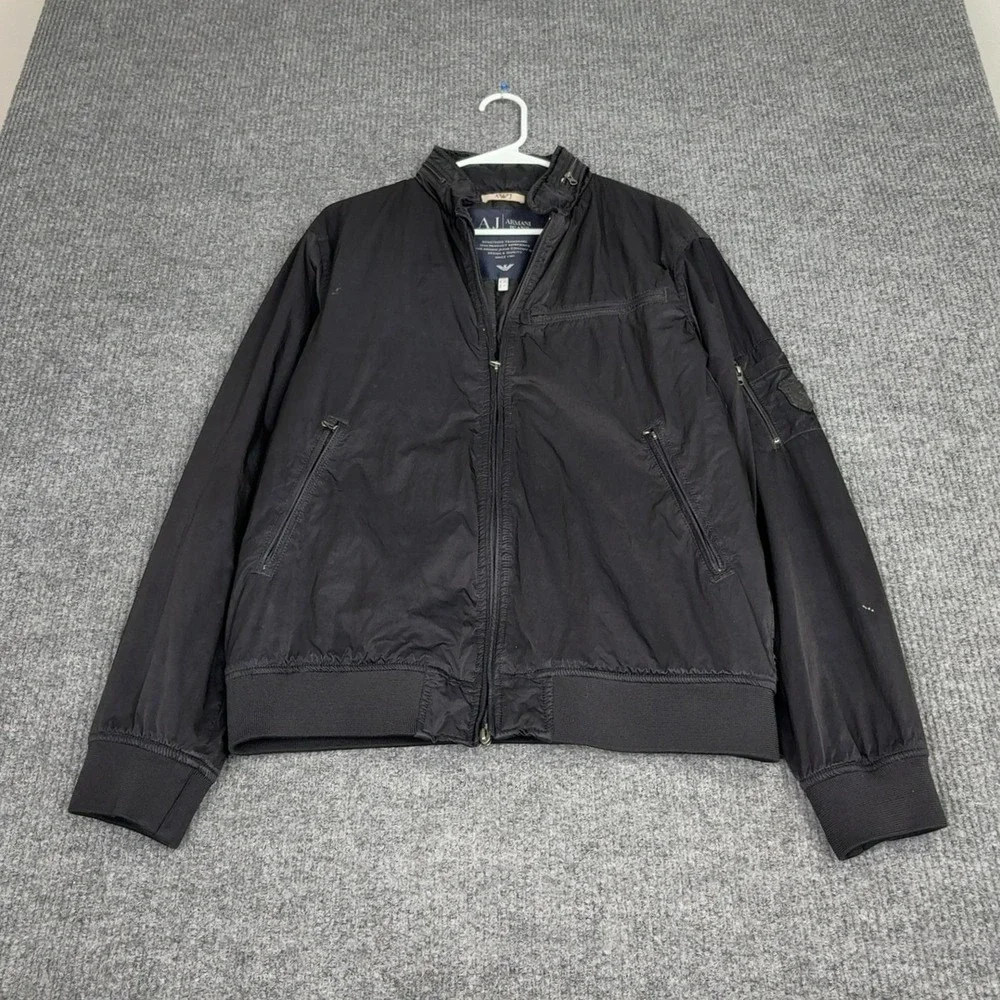 Armani Jeans Bomber Jacket Mens L Black‎ Full Zip Lightweight Utility Techwear